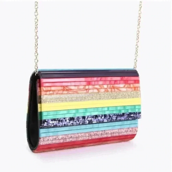 Kurt Geiger London Party Multi Stripe Rainbow Glitter Envelope Clutch RARE - Picture 12 of 13